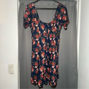 Angie Navy Dress with Pink Floral Design Sz Large